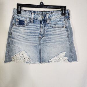 American Eagle Womens Skirt Size 2 Hi-Rise Festival Mini Distressed Raw Lace Hem